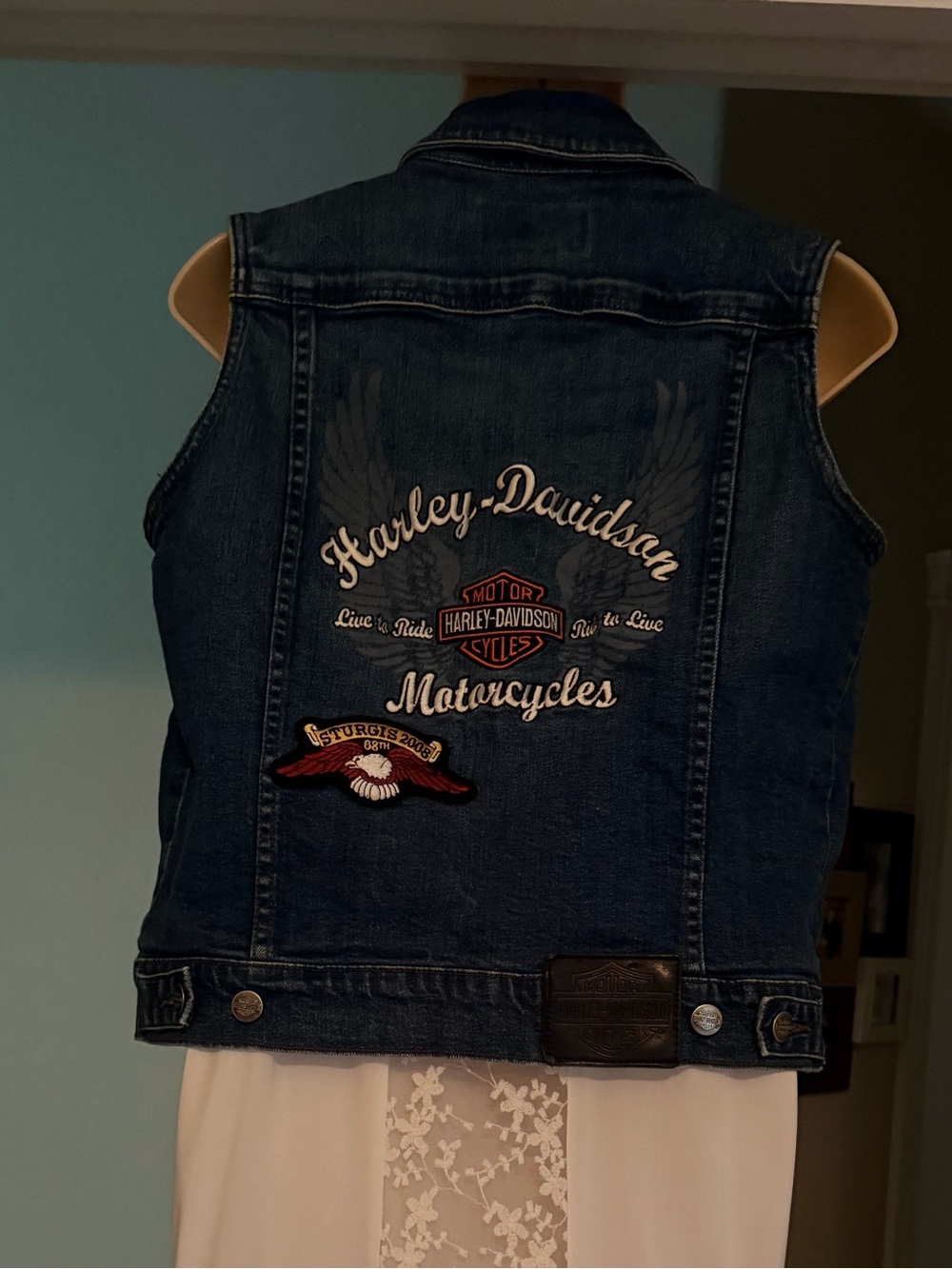 Harley-Davidson Denim Vest Moto Boho Y2K Biker Sturgis 2008 Embroidered Patch, M - Picture 6 of 16
